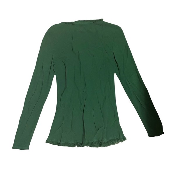 Raquel Allegra | Green Long Sleeve Crew Neck Raw Hem Blouse Top - Picture 3 of 10